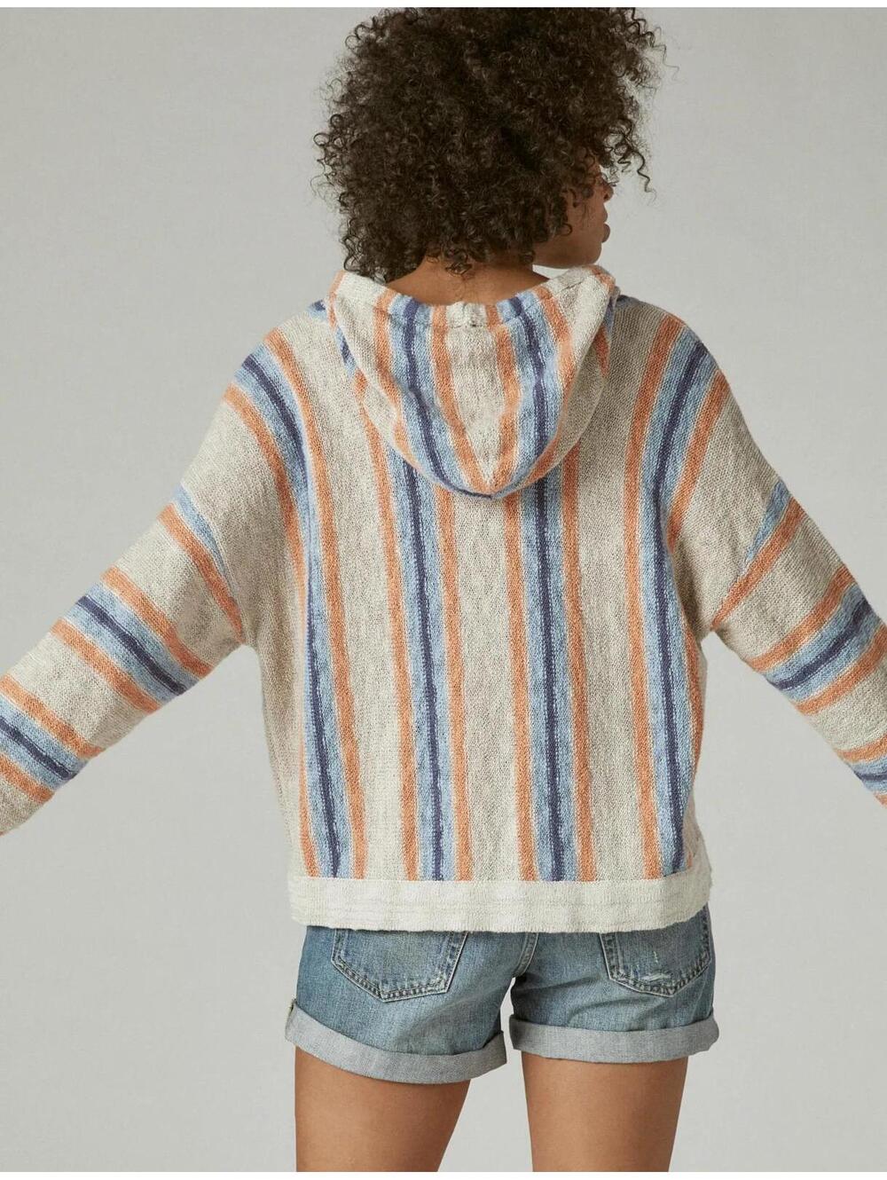Lucky Brand Baja Beach Hoodie Surf Stripe Cotton Knit Beach Pullover Small - Picture 3 of 9
